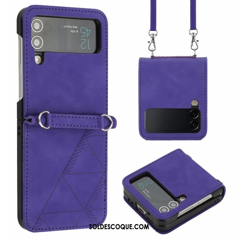 Coque Samsung Galaxy Z Flip 4 Triangles avec Bandoulière