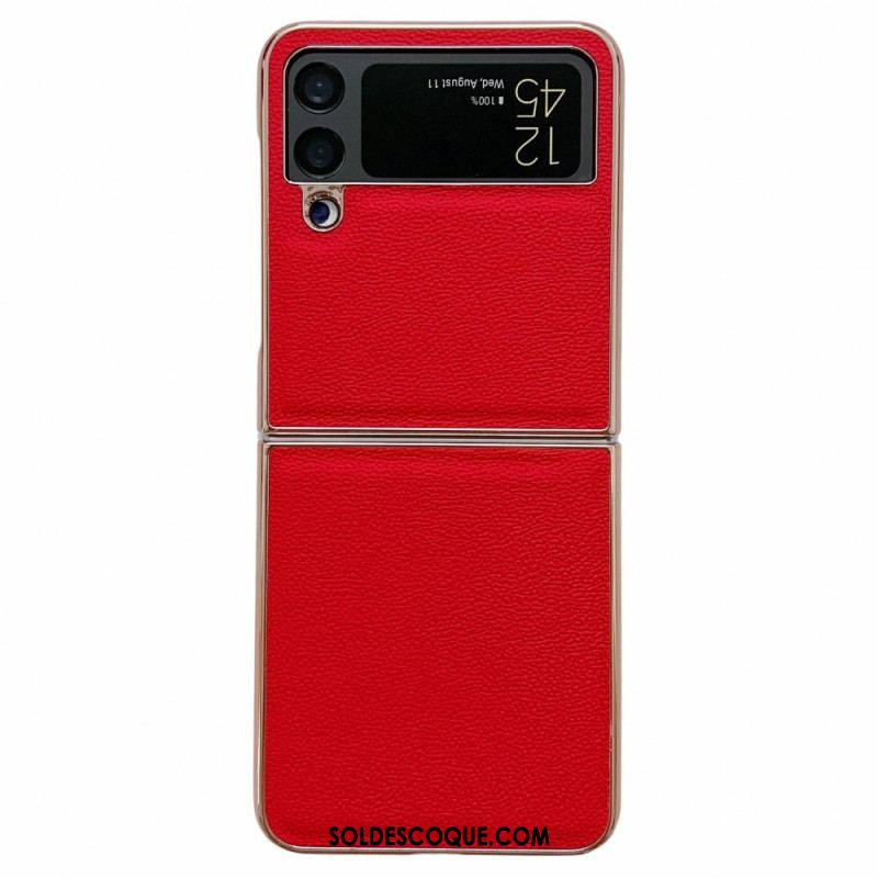 Coque Samsung Galaxy Z Flip 4 Vrai Cuir Rebords Dorés