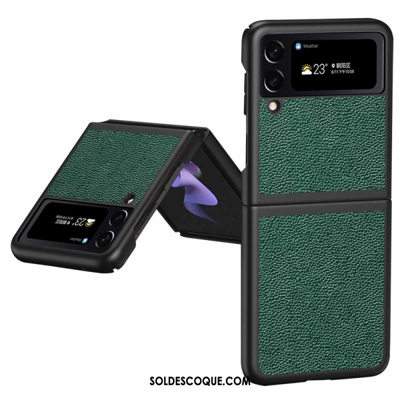 Coque Samsung Galaxy Z Flip 4 Véritable Cuir Litchi Color