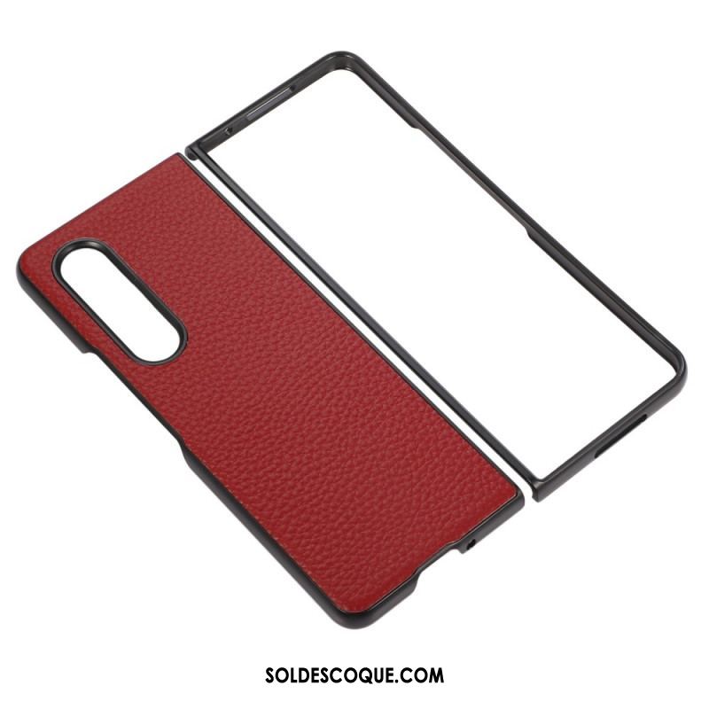 Coque Samsung Z Fold 4 Simili Cuir Litchi Effet Vintage