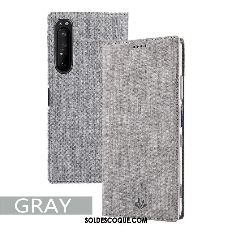 Coque Sony Xperia 1 Ii Noir Étui En Cuir Modèle Fleurie Téléphone Portable Tissu Pas Cher