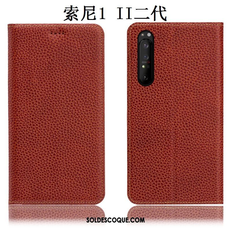Coque Sony Xperia 1 Ii Téléphone Portable Rouge Protection Cuir Véritable Incassable Soldes