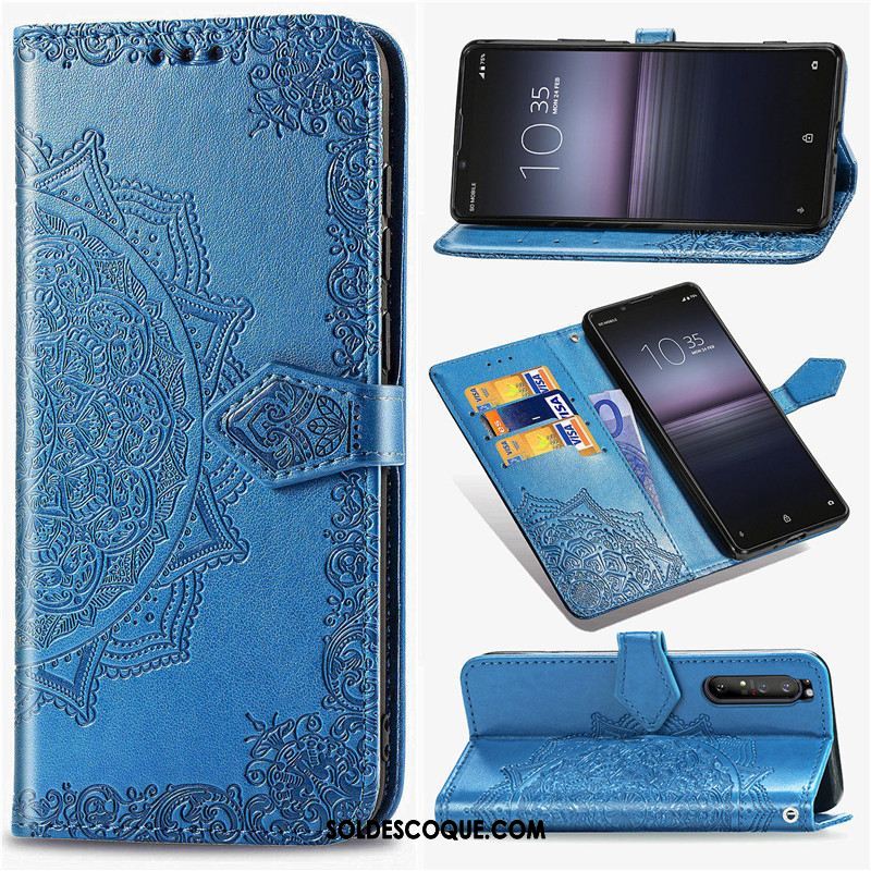 Coque Sony Xperia 1 Ii Vert Similicuir Ornements Suspendus Étui En Cuir Gaufrage Soldes