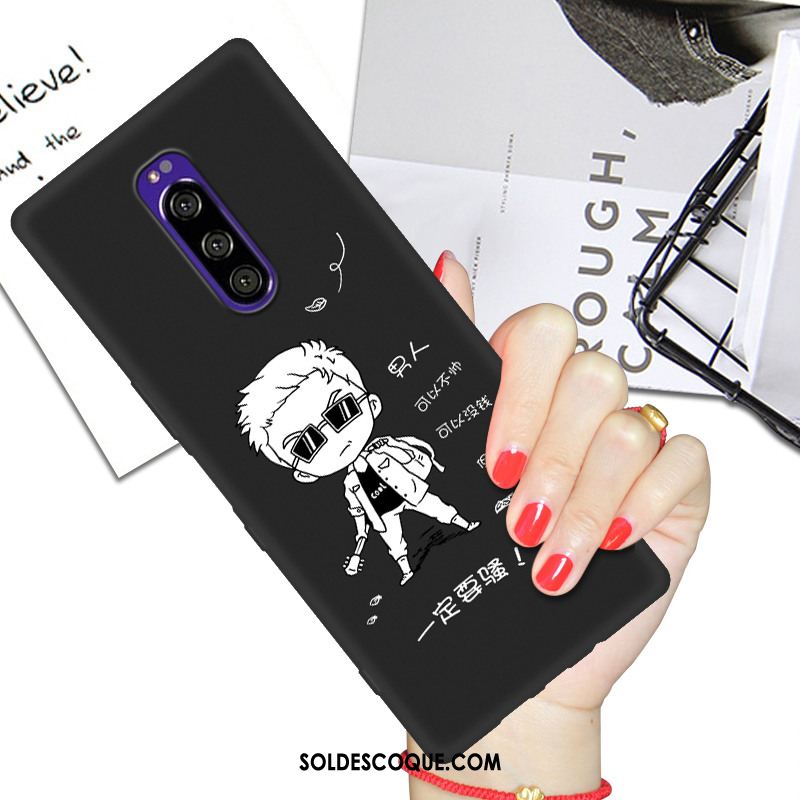 Coque Sony Xperia 1 Noir Dessin Animé Étui Téléphone Portable Silicone France