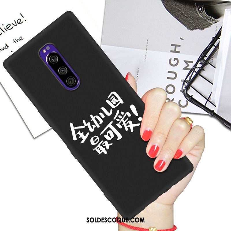 Coque Sony Xperia 1 Noir Dessin Animé Étui Téléphone Portable Silicone France