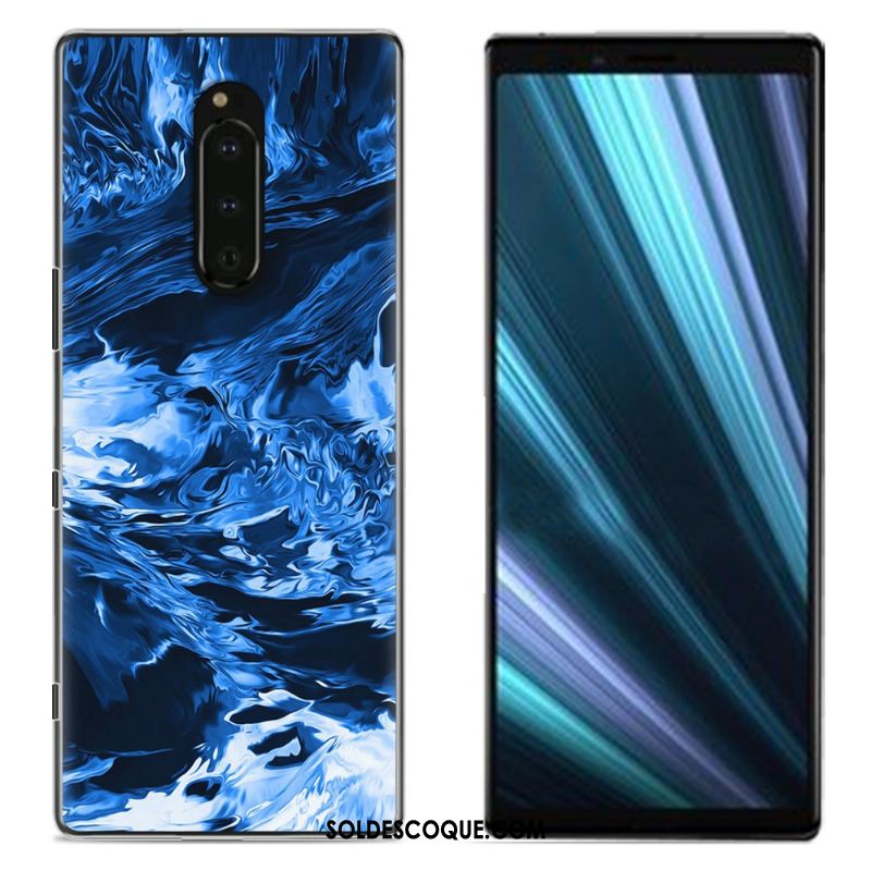 Coque Sony Xperia 1 Peinture Téléphone Portable Tissu Protection Bleu Pas Cher