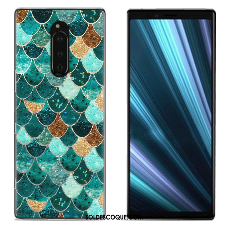 Coque Sony Xperia 1 Peinture Téléphone Portable Tissu Protection Bleu Pas Cher