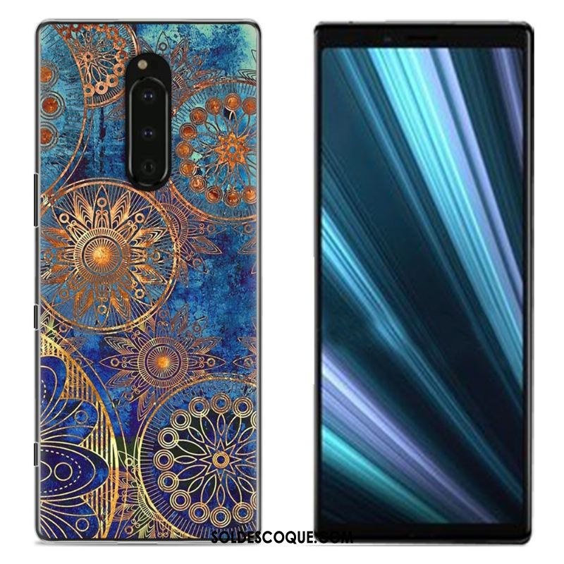 Coque Sony Xperia 1 Peinture Téléphone Portable Tissu Protection Bleu Pas Cher