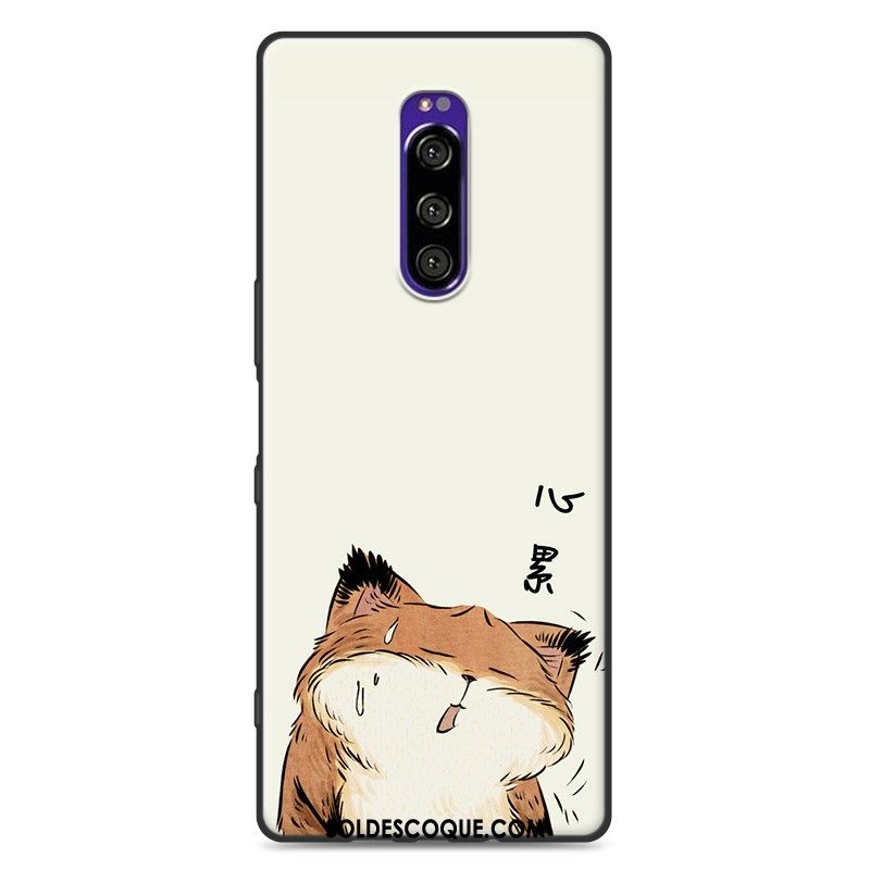 Coque Sony Xperia 1 Étui Blanc Noir Silicone Charmant Housse Soldes