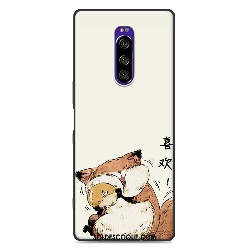 Coque Sony Xperia 1 Étui Blanc Noir Silicone Charmant Housse Soldes