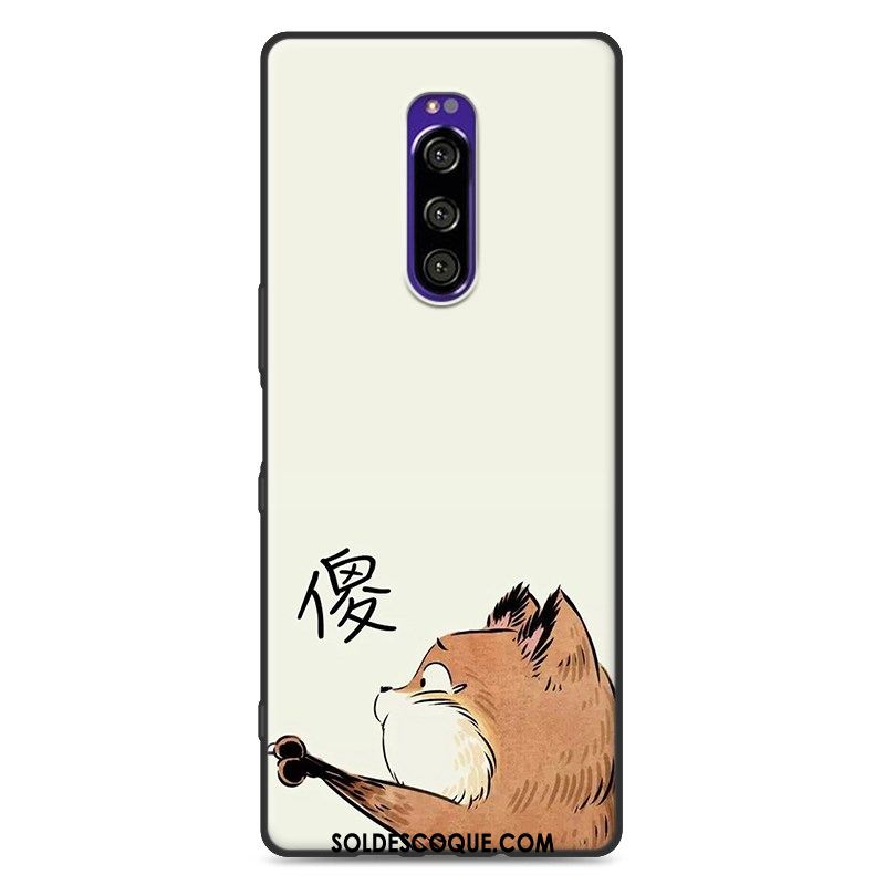 Coque Sony Xperia 1 Étui Blanc Noir Silicone Charmant Housse Soldes