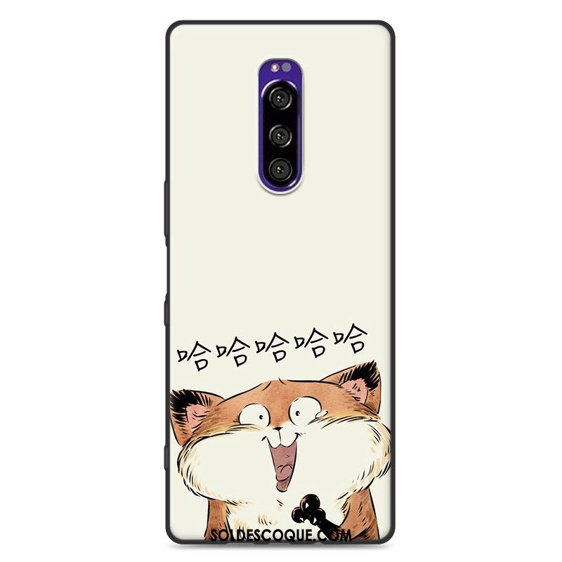 Coque Sony Xperia 1 Étui Blanc Noir Silicone Charmant Housse Soldes