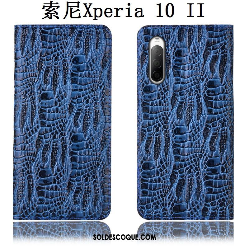 Coque Sony Xperia 10 Ii Crocodile Étui Cuir Véritable Téléphone Portable Noir Pas Cher