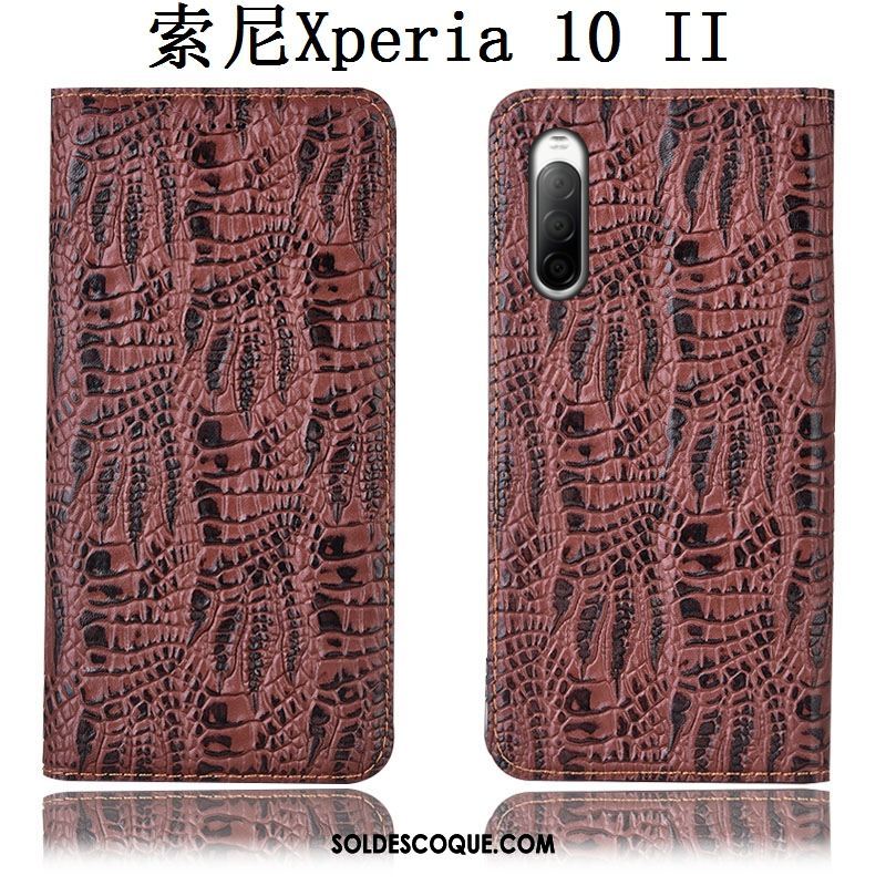 Coque Sony Xperia 10 Ii Crocodile Étui Cuir Véritable Téléphone Portable Noir Pas Cher