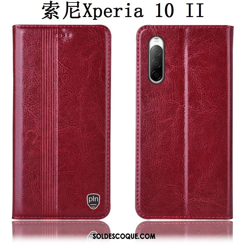 Coque Sony Xperia 10 Ii Cuir Véritable Téléphone Portable Protection Incassable Étui Pas Cher