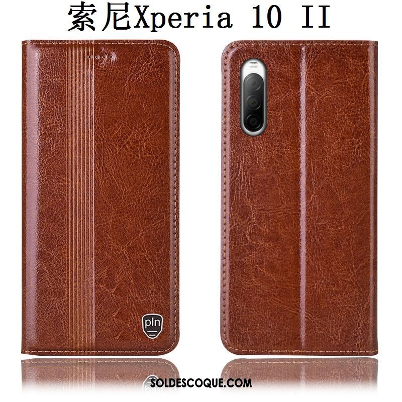 Coque Sony Xperia 10 Ii Cuir Véritable Téléphone Portable Protection Incassable Étui Pas Cher