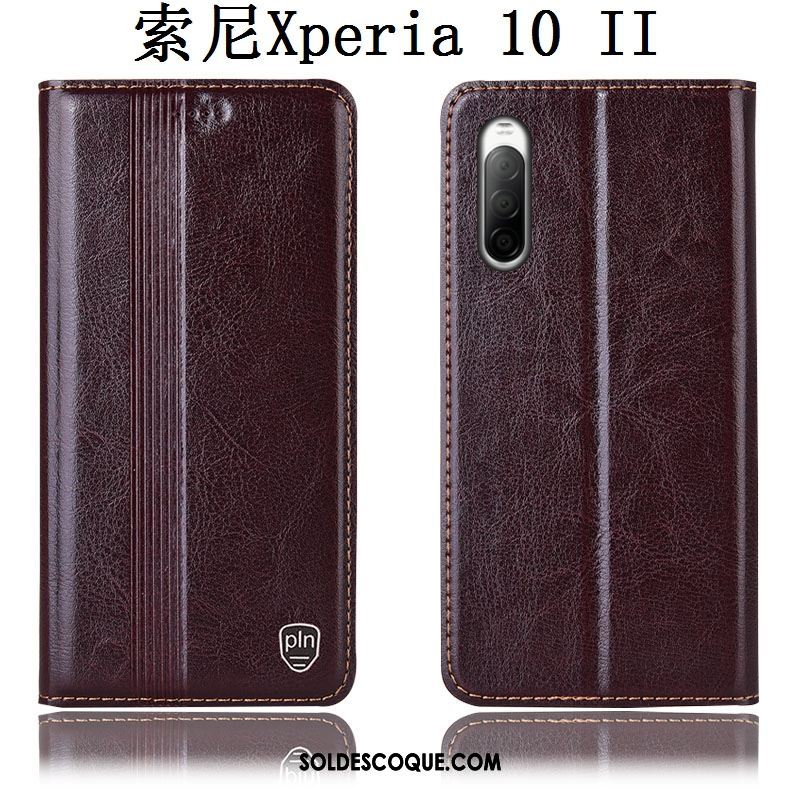 Coque Sony Xperia 10 Ii Cuir Véritable Téléphone Portable Protection Incassable Étui Pas Cher