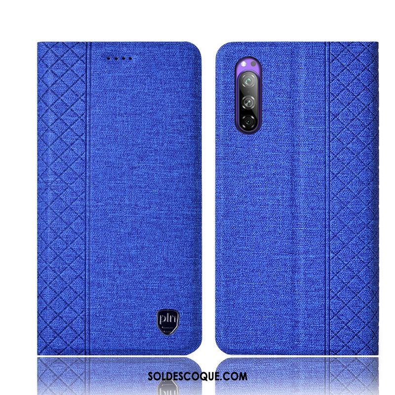 Coque Sony Xperia 5 Plaid Étui En Cuir Lin Téléphone Portable Incassable Pas Cher