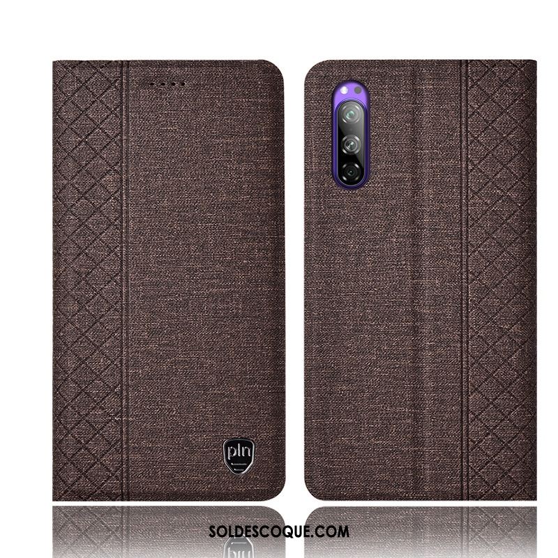 Coque Sony Xperia 5 Plaid Étui En Cuir Lin Téléphone Portable Incassable Pas Cher