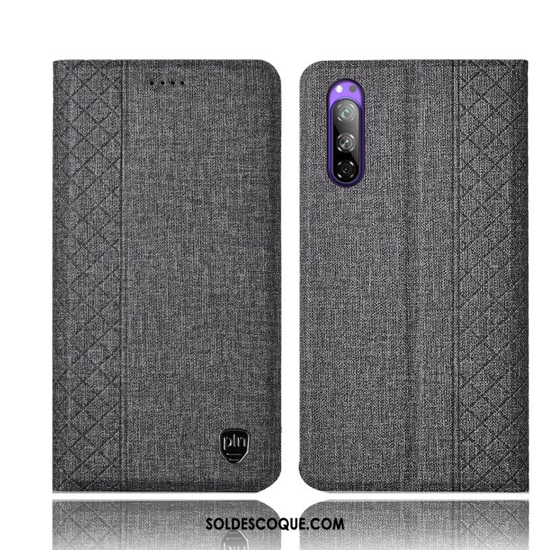 Coque Sony Xperia 5 Plaid Étui En Cuir Lin Téléphone Portable Incassable Pas Cher