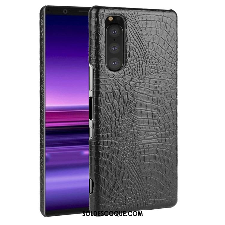 Coque Sony Xperia 5 Qualité Crocodile Modèle Sac Noir Étui France