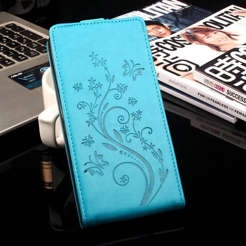 Coque Sony Xperia E5 Étui En Cuir Modèle Fleurie Bleu Protection Vent En Vente