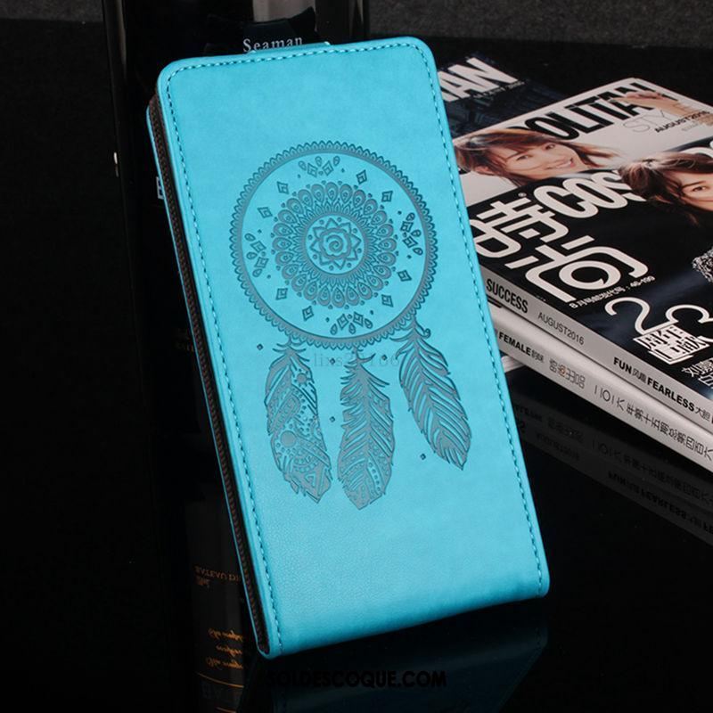 Coque Sony Xperia E5 Étui En Cuir Modèle Fleurie Bleu Protection Vent En Vente