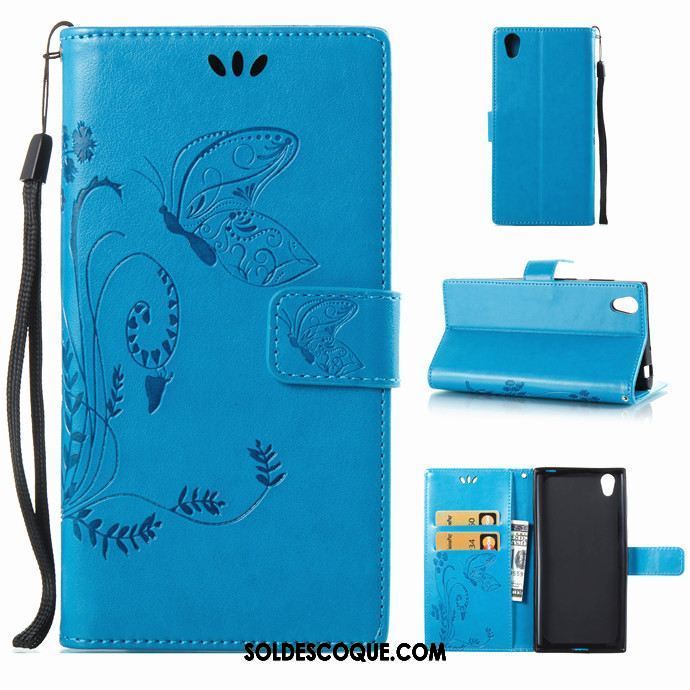 Coque Sony Xperia L1 Étui En Cuir Bleu Fluide Doux Protection Ornements Suspendus Pas Cher