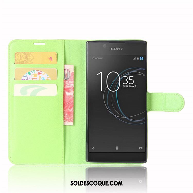 Coque Sony Xperia L1 Étui En Cuir Portefeuille Vert Incassable Protection Pas Cher