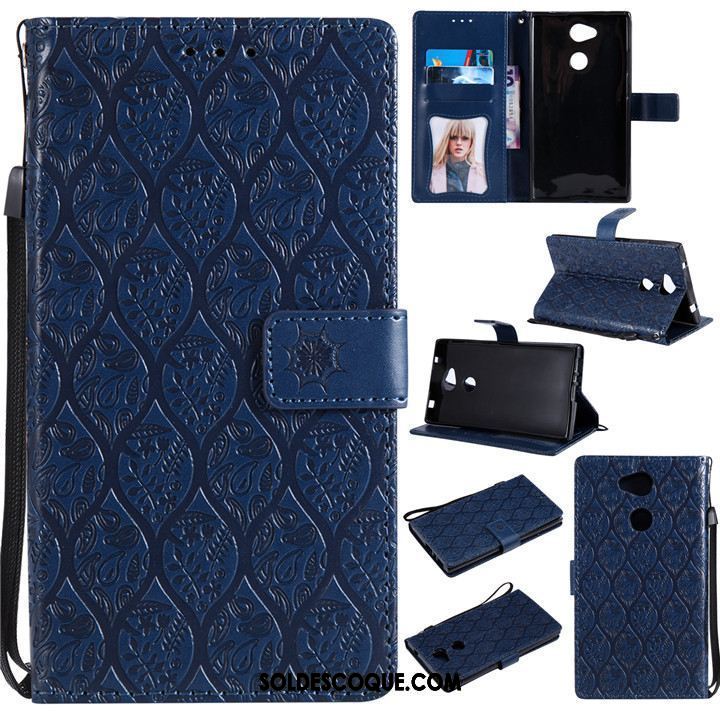 Coque Sony Xperia L2 Incassable Étui Téléphone Portable Étui En Cuir Bleu Pas Cher