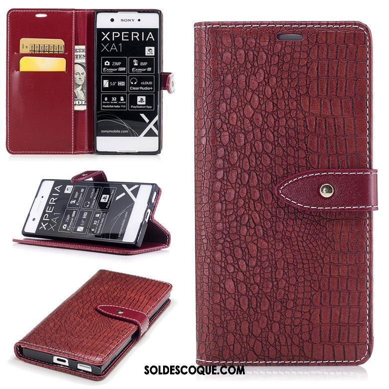 Coque Sony Xperia Xa1 Protection Vin Rouge Téléphone Portable Étui En Cuir Portefeuille Pas Cher