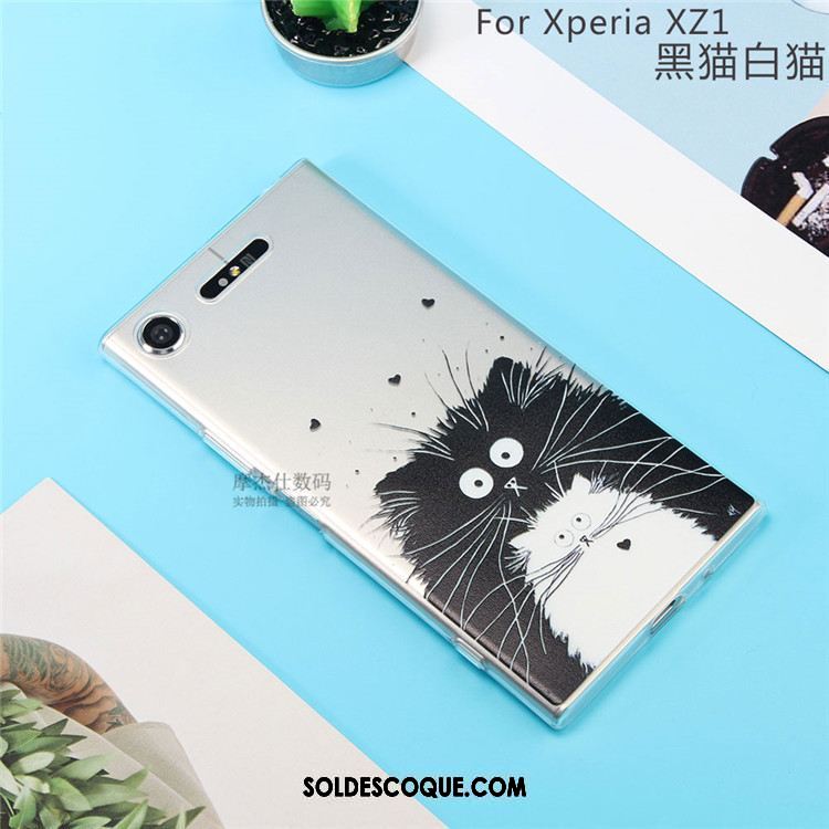 Coque Sony Xperia Xz1 Chat Charmant Très Mince Transparent Protection Pas Cher