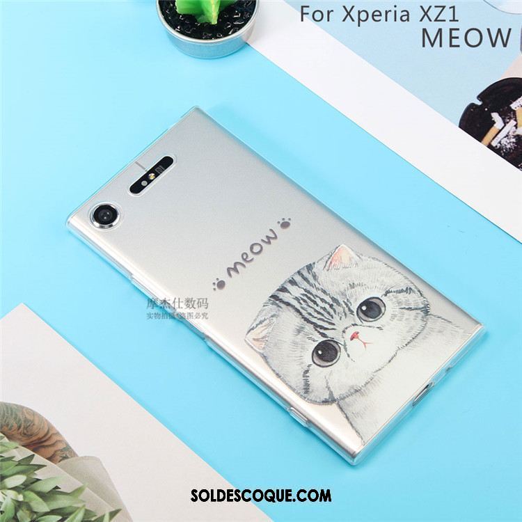 Coque Sony Xperia Xz1 Chat Charmant Très Mince Transparent Protection Pas Cher