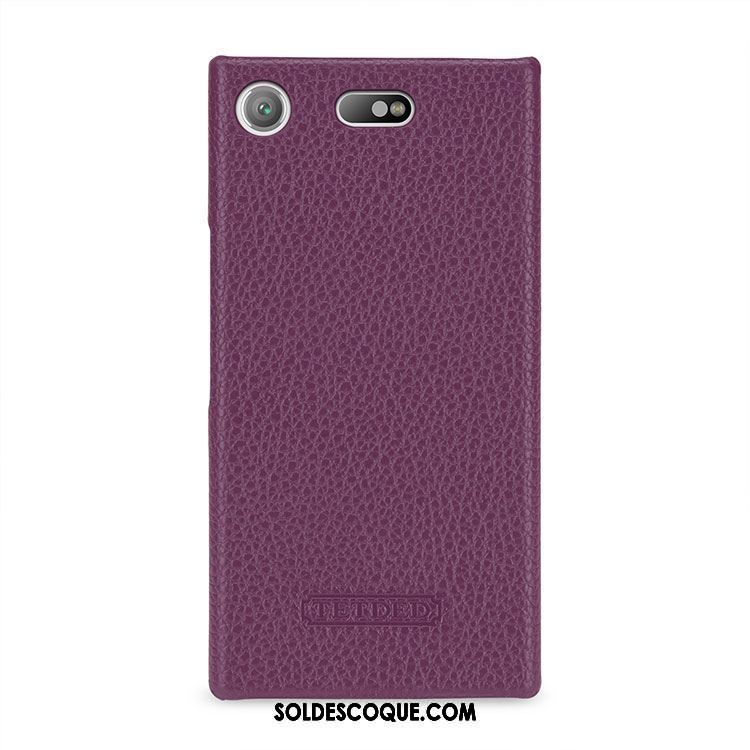 Coque Sony Xperia Xz1 Compact Protection Cuir Véritable Modèle Fleurie Très Mince Violet Pas Cher