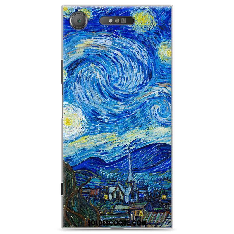 Coque Sony Xperia Xz1 Incassable Bleu Peinture Difficile Étui En Ligne