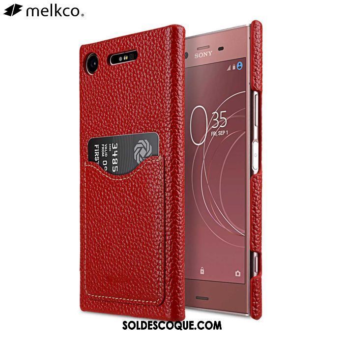 Coque Sony Xperia Xz1 Téléphone Portable Cuir Véritable Carte Étui Rouge Pas Cher