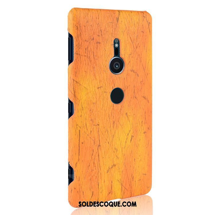 Coque Sony Xperia Xz2 Difficile Marron Téléphone Portable Cuir Grain De Bois Housse Pas Cher