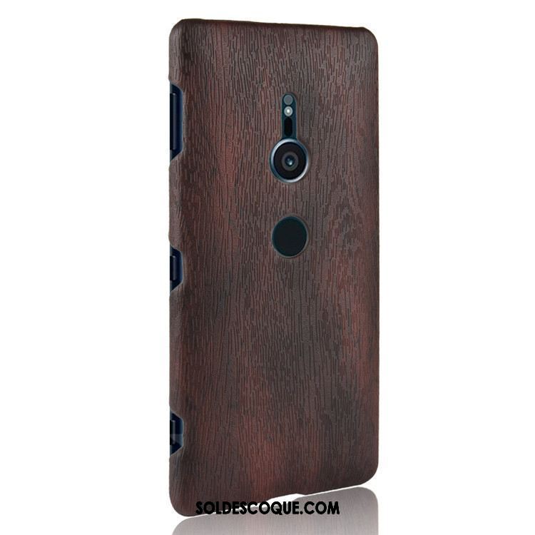 Coque Sony Xperia Xz2 Difficile Marron Téléphone Portable Cuir Grain De Bois Housse Pas Cher