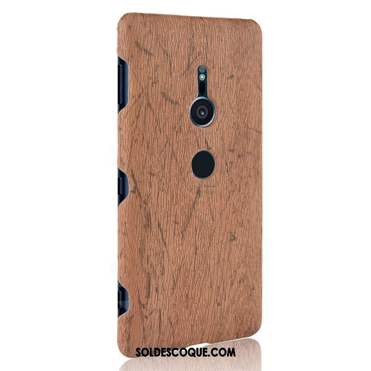 Coque Sony Xperia Xz2 Difficile Marron Téléphone Portable Cuir Grain De Bois Housse Pas Cher