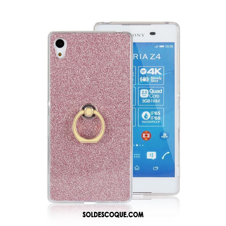 Coque Sony Xperia Z3+ Silicone Rose Incassable Anneau Étui Soldes