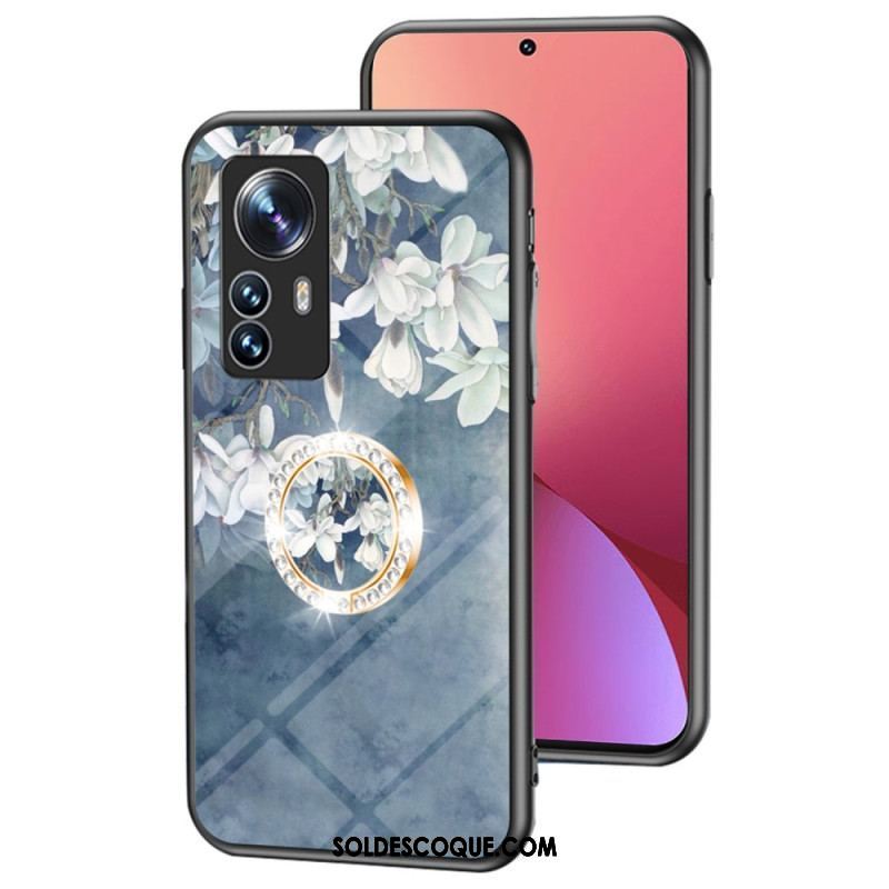 Coque Xiaomi 12 / 12X Verre Trempé avec Anneau Fleurs