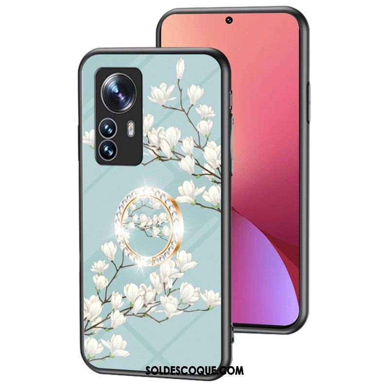 Coque Xiaomi 12 / 12X Verre Trempé avec Anneau Fleurs