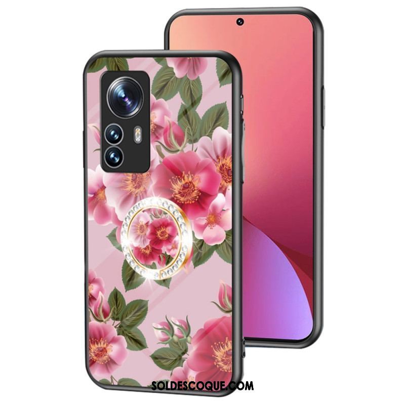 Coque Xiaomi 12 / 12X Verre Trempé avec Anneau Fleurs