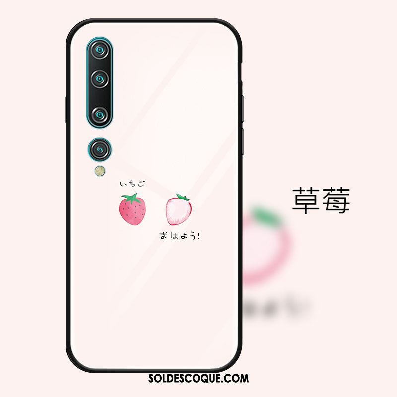 Coque Xiaomi Mi 10 Verre Dessin Animé Rose Téléphone Portable Incassable Pas Cher