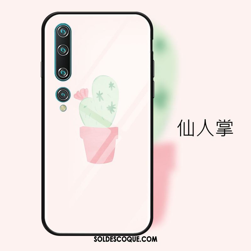 Coque Xiaomi Mi 10 Verre Dessin Animé Rose Téléphone Portable Incassable Pas Cher