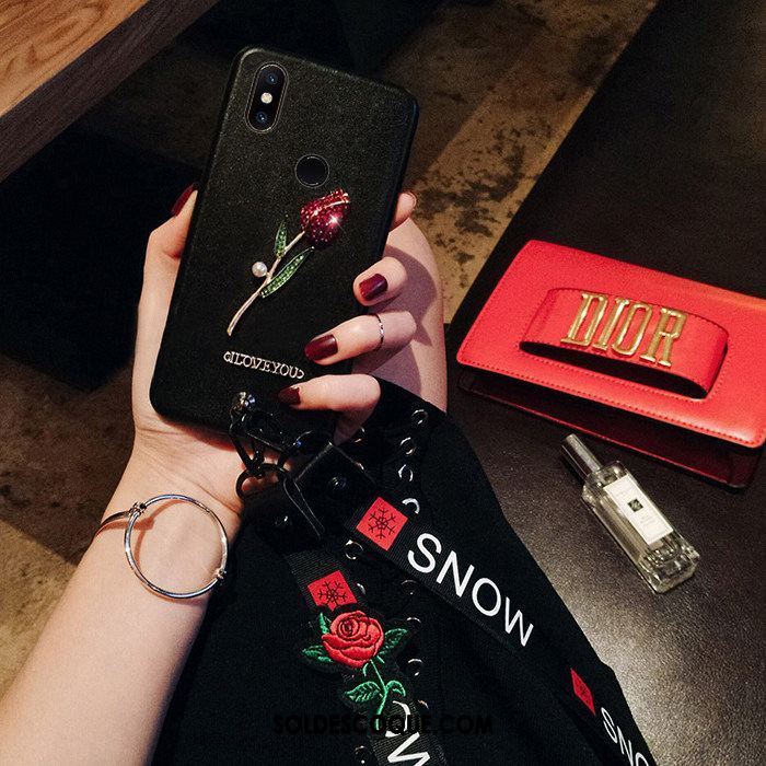Coque Xiaomi Mi 8 Fluide Doux Rouge Ornements Suspendus Cou Suspendu Fleur En Ligne