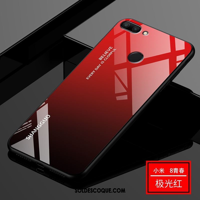 Coque Xiaomi Mi 8 Lite Tout Compris Net Rouge Verre Délavé En Daim Incassable En Vente