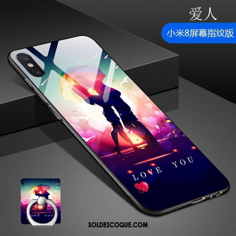 Coque Xiaomi Mi 8 Pro Petit Verre Trempé Étui Modèle Fleurie Téléphone Portable Pas Cher