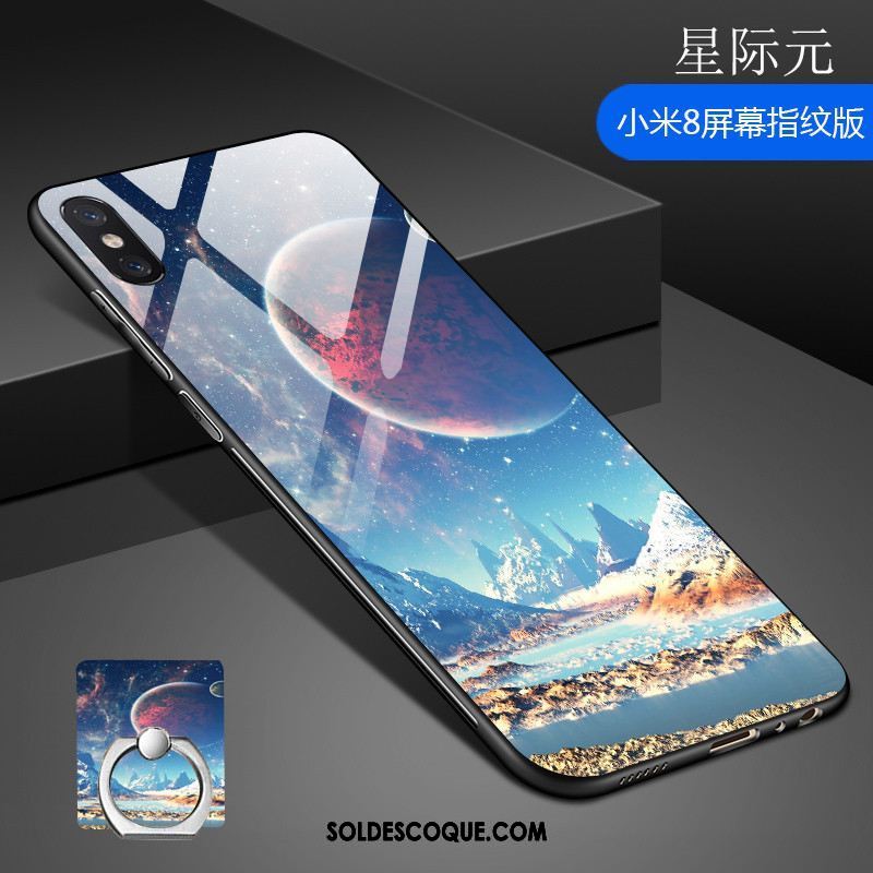 Coque Xiaomi Mi 8 Pro Petit Verre Trempé Étui Modèle Fleurie Téléphone Portable Pas Cher