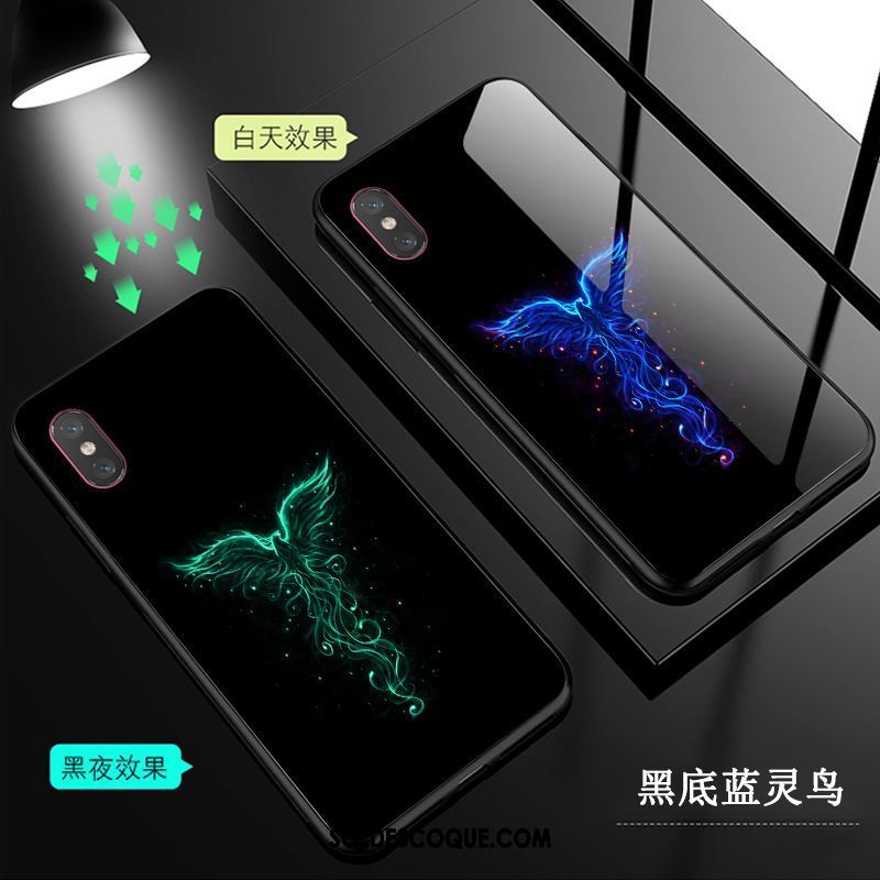 Coque Xiaomi Mi 8 Pro Verre Petit Noir Lumineuses Étui Soldes